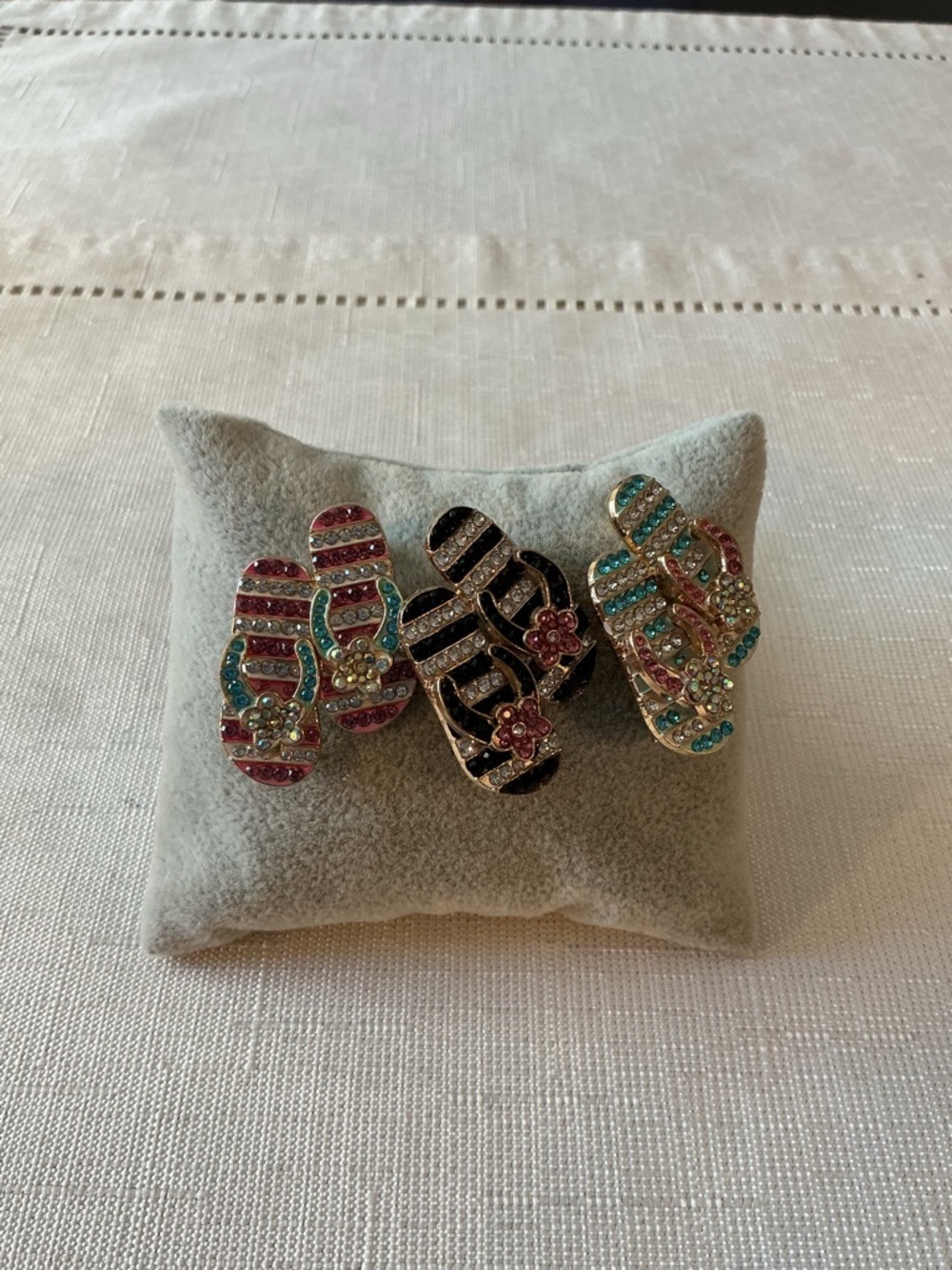 Flip Flop Rhinestone Gold Tone Set of Three Pins
